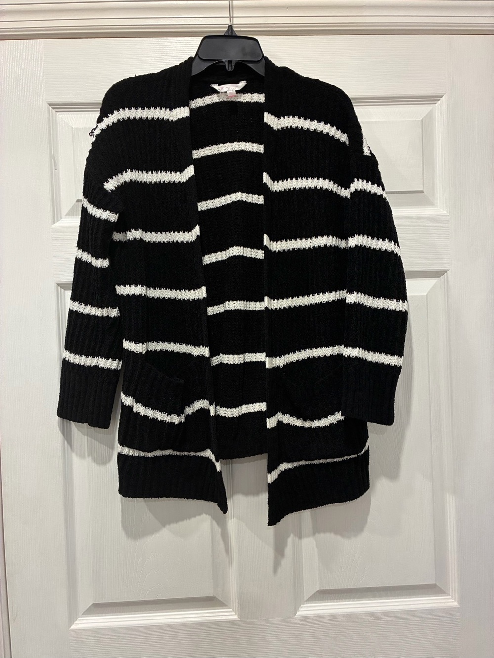 No Boundaries Black and White Striped Open-Front Cardigan